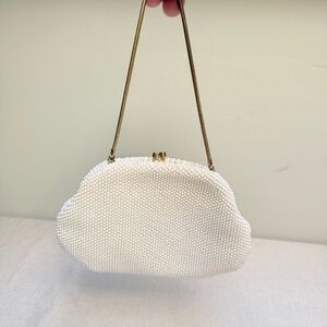 Vintage Made in Hong Kong Ivory and Gold Beaded Purse Handbag